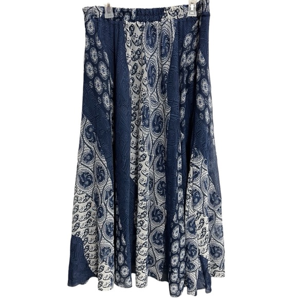 Krazy Kat Blue/White Geometric Flowy Pull On Midi Modest Boho Skirt Size XL - Picture 1 of 8